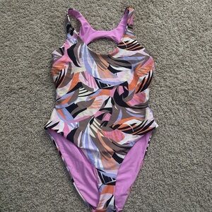 Marshalls Purple Multicolor Abstract Print One-Piece Swimsuit
